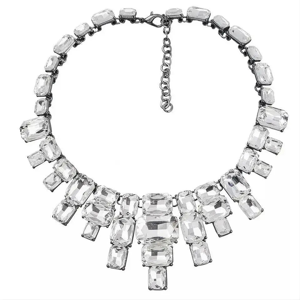 Womens Big Chunky Crystal Choker Rhinestone Pendant Necklace Statement Necklace JettsJewelers