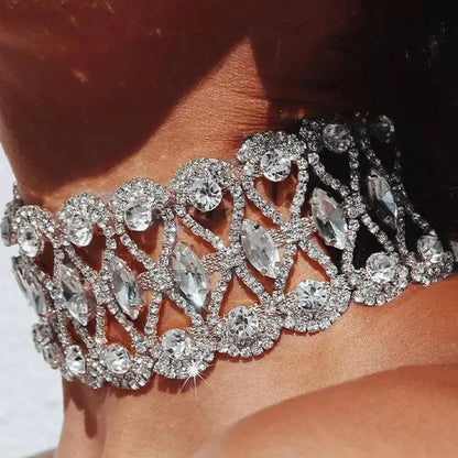 Womens Big Crystal Zirconia Hollow Collar Necklace Choker JettsJewelers