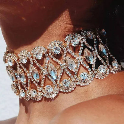 Womens Big Crystal Zirconia Hollow Collar Necklace Choker JettsJewelers