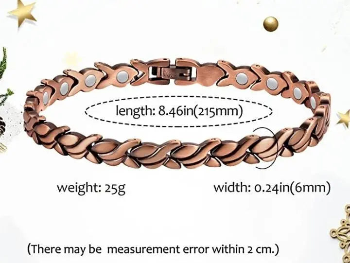 Womens Copper Magnetic Bracelet Unique Fishtail Links 99.9% Solid Copper Bracelets with Strong Magnets for Arthritis Pain Relief 8.5 Inches JettsJewelers