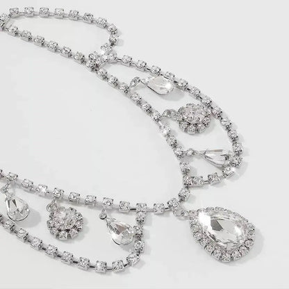 Womens Decor Multi-layered Drop Rhinestone Gem Pendants Necklace Choker JettsJewelers