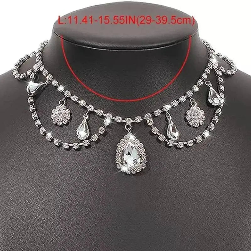 Womens Decor Multi-layered Drop Rhinestone Gem Pendants Necklace Choker JettsJewelers