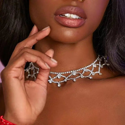 Womens Decor Web Drop Water Rhinestone Gem Pendants Necklace Choker Statement Necklace JettsJewelers
