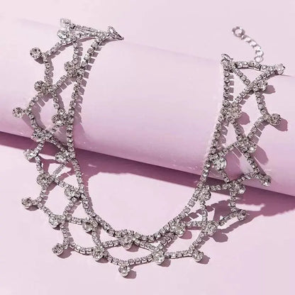 Womens Decor Web Drop Water Rhinestone Gem Pendants Necklace Choker Statement Necklace JettsJewelers