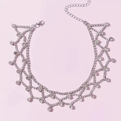 Womens Decor Web Drop Water Rhinestone Gem Pendants Necklace Choker Statement Necklace JettsJewelers