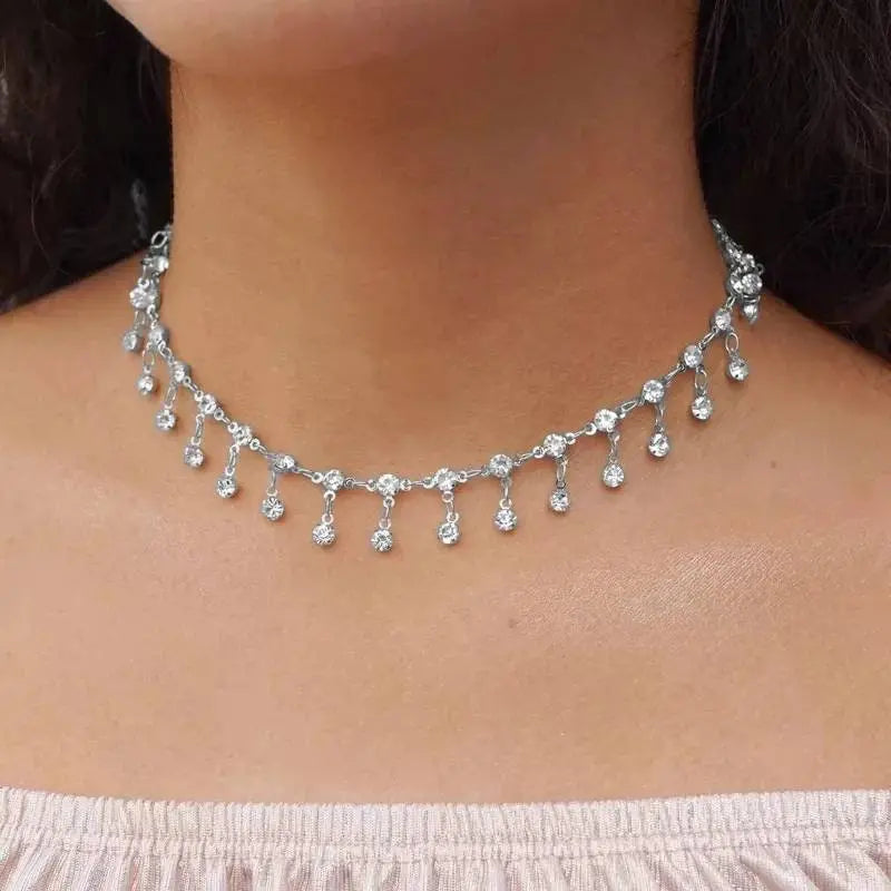 Womens Drop Water Drop Rhinestone Gem Pendants Necklace Choker JettsJewelers