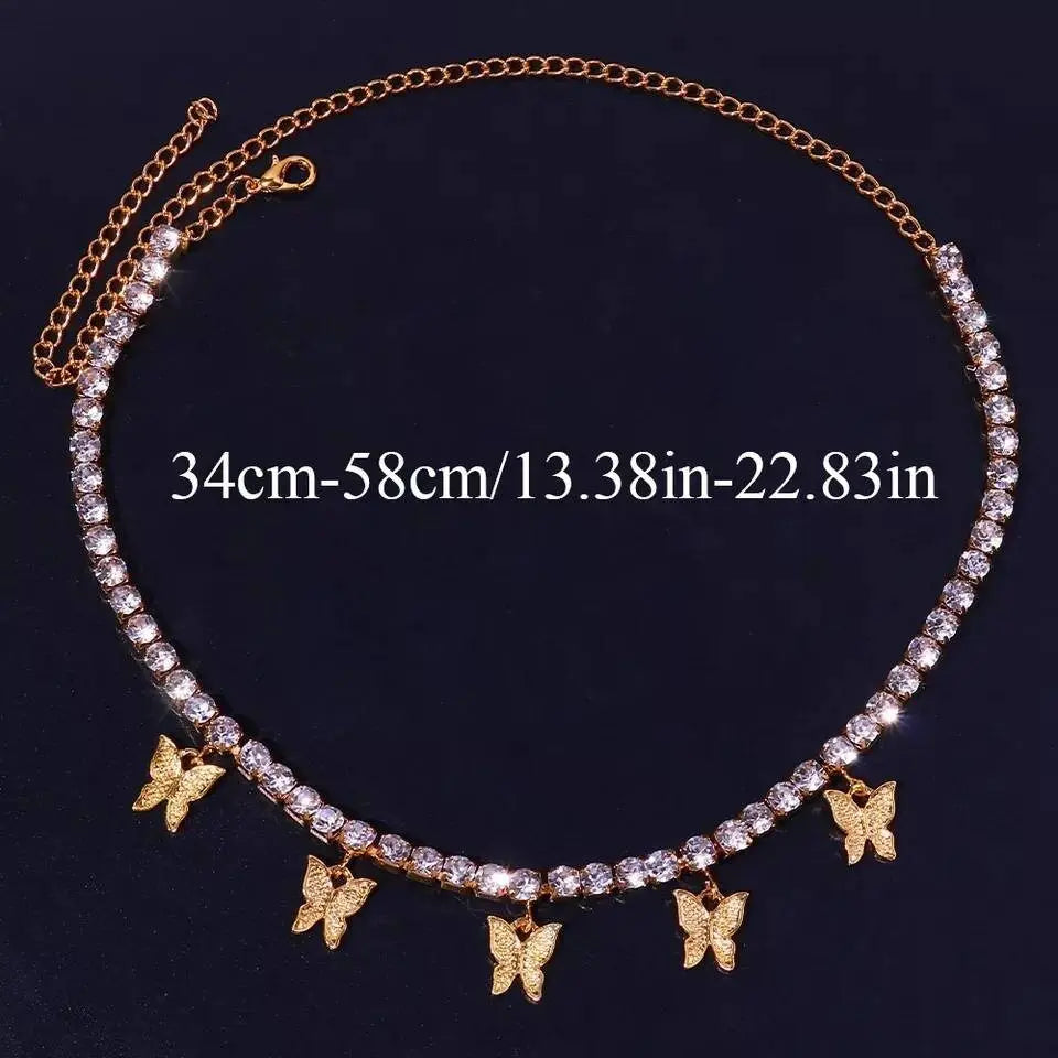 Womens Gold 2 Pc Set Cubic Zirconia Pendants Necklace Choker Butterfly JettsJewelers