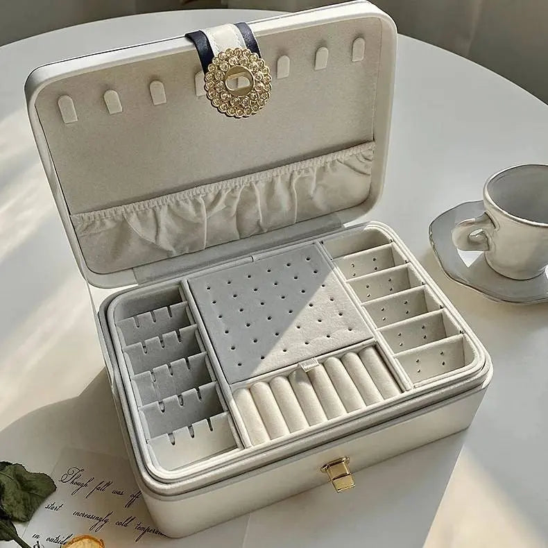 Womens Jewelry Box for Woman Wife Ideal Gift, Leather Jewelry Organizer Storage Case with Two Layers Displays JettsJewelers