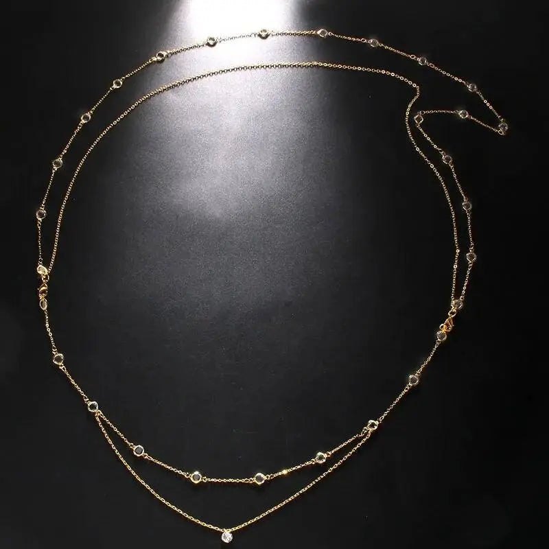Womens Long Rhinestone Gem Double Layered Necklace Backless Choker JettsJewelers