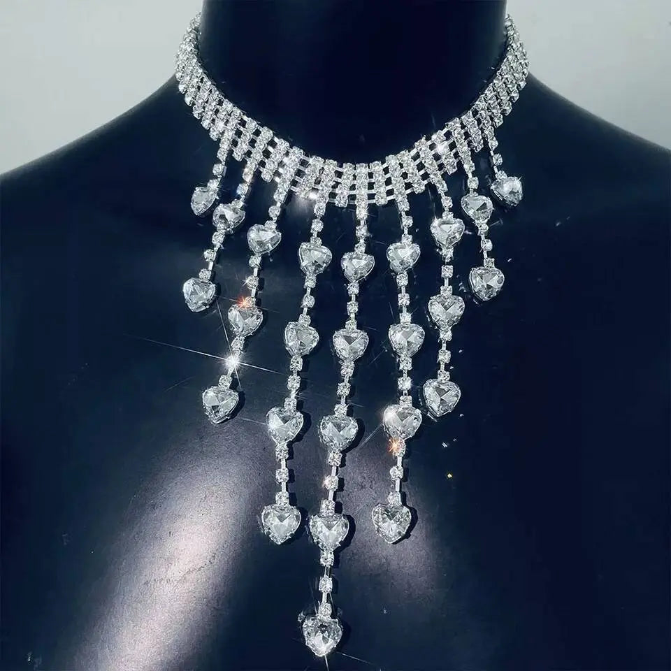 Womens Multi-layered Heart Rhinestone Gem Pendants Necklace Necklace Choker Statement Necklace JettsJewelers