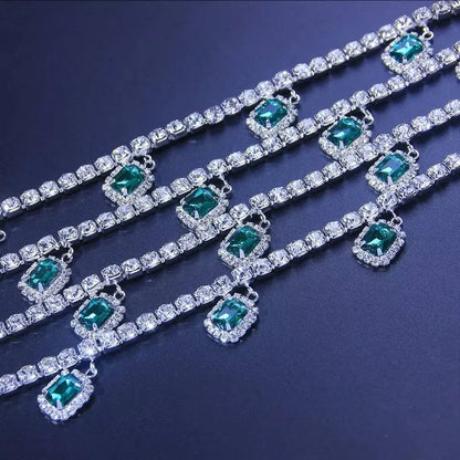 Womens Multi-layered Rhinestone Green Gem Pendant Necklace Round Emerald Necklace Statement Necklace JettsJewelers