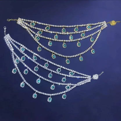 Womens Multi-layered Rhinestone Green Gem Pendant Necklace Round Emerald Necklace Statement Necklace JettsJewelers