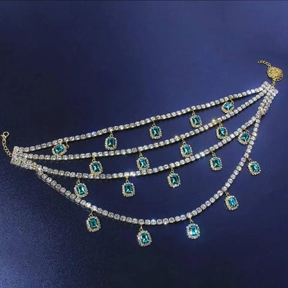 Womens Multi-layered Rhinestone Green Gem Pendant Necklace Round Emerald Necklace Statement Necklace JettsJewelers