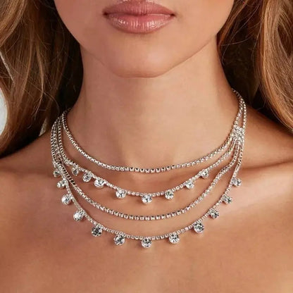 Womens Multi-layered Rhinestone Pendant Necklace Round Necklace JettsJewelers