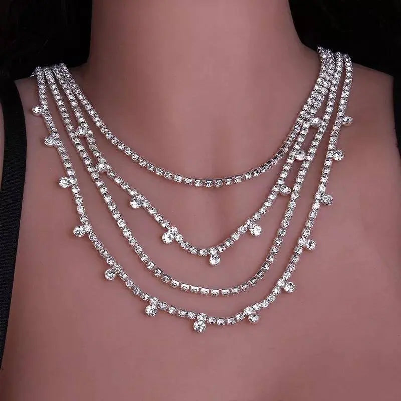 Womens Multi-layered Rhinestone Pendant Necklace Round Necklace JettsJewelers