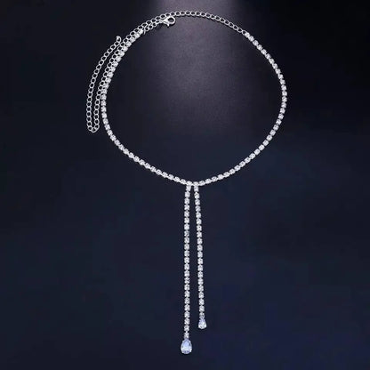 Womens Rhinestone Chain Long Tassel Necklace Crystal Collar Necklace Choker JettsJewelers