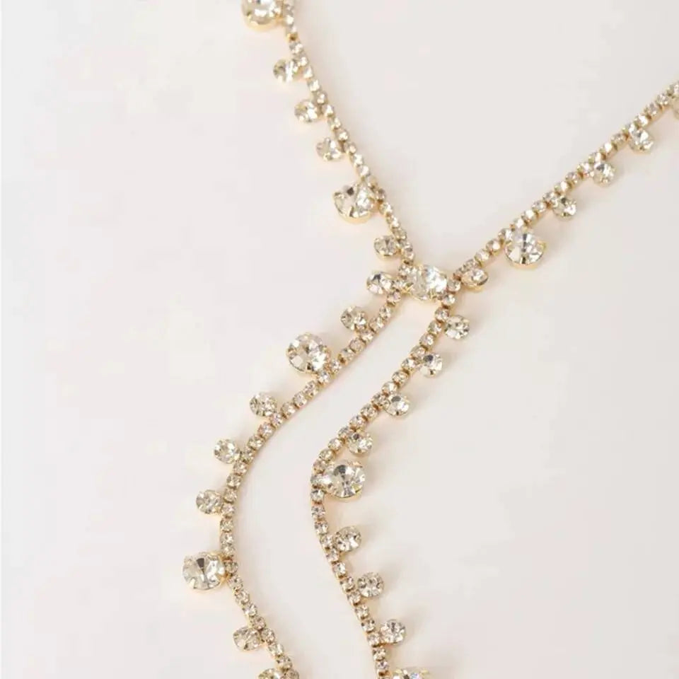 Womens Rhinestone Chain Long Tassel Necklace Round Crystal Collar Necklace JettsJewelers