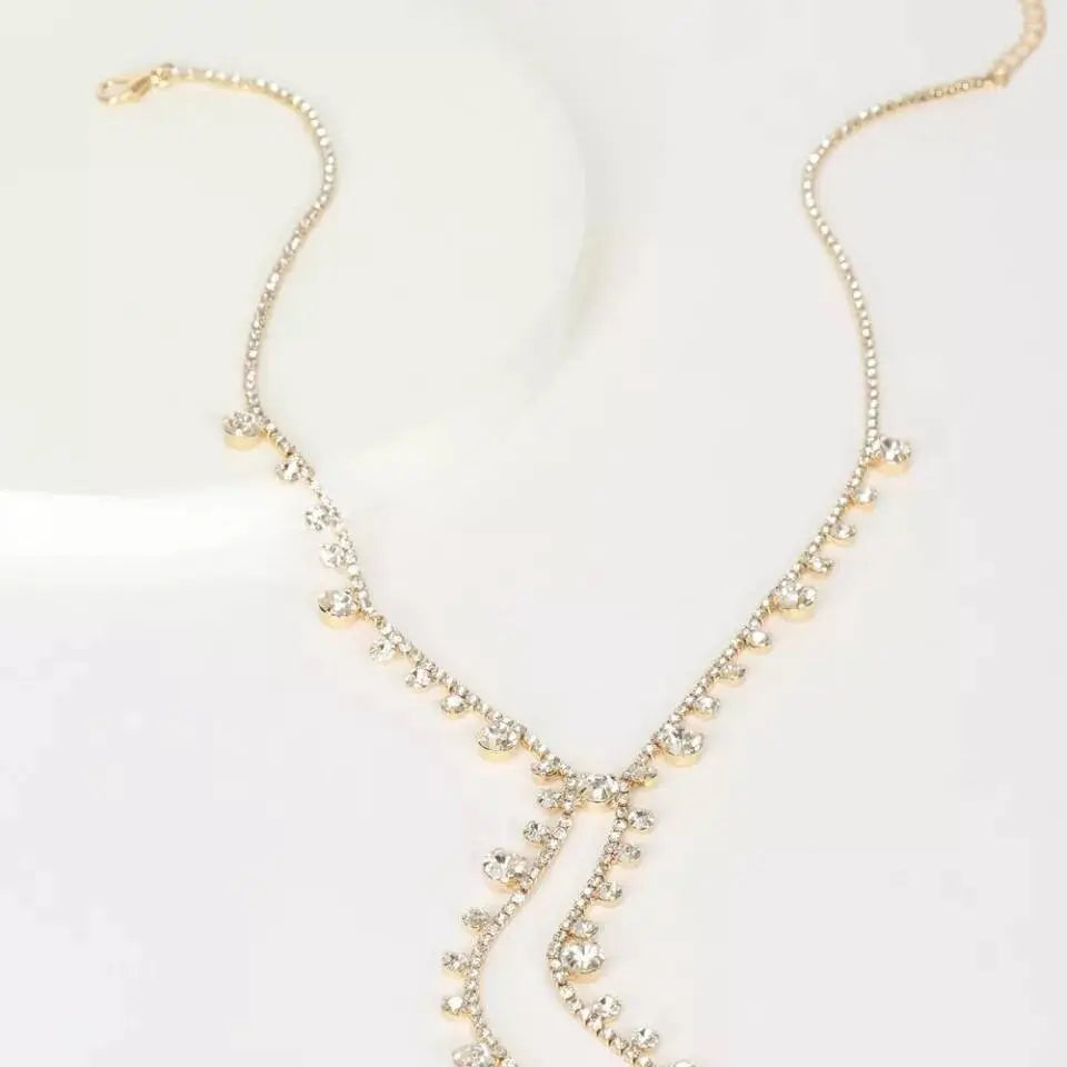 Womens Rhinestone Chain Long Tassel Necklace Round Crystal Collar Necklace JettsJewelers