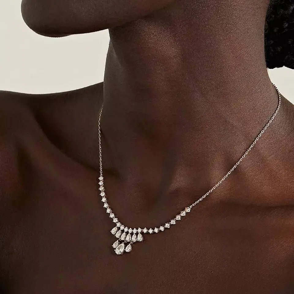Womens Water Drops Rhinestone Chain Necklace Crystal Necklace JettsJewelers