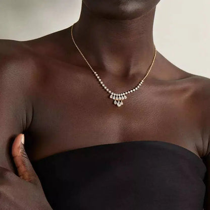Womens Water Drops Rhinestone Chain Necklace Crystal Necklace JettsJewelers