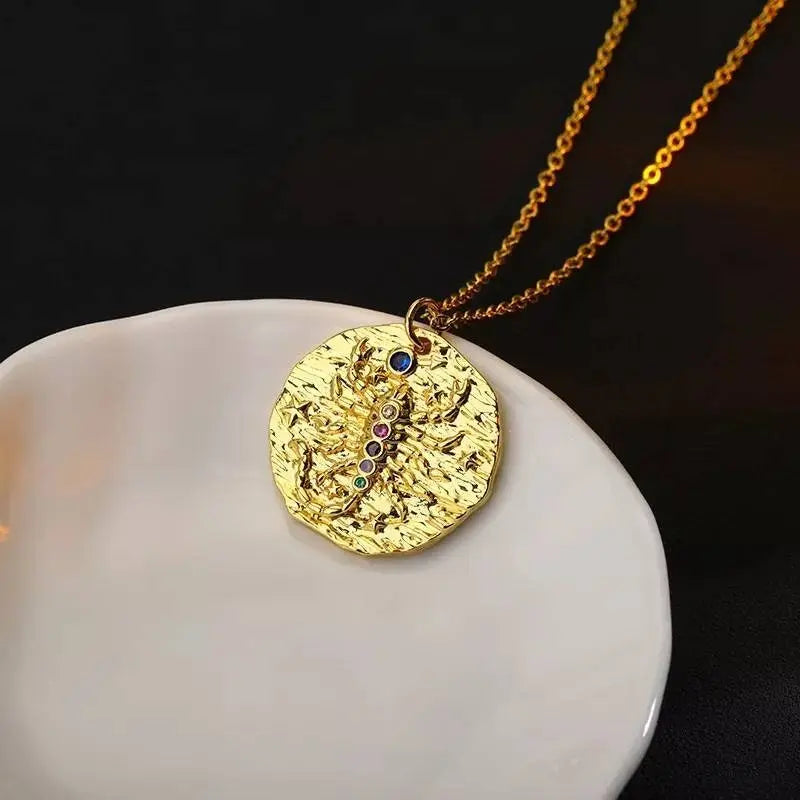 Zodiac Gold Necklace in 14k Gold | Horoscope Coin Medallion Necklace  Constellation Necklace - JettsJewelers