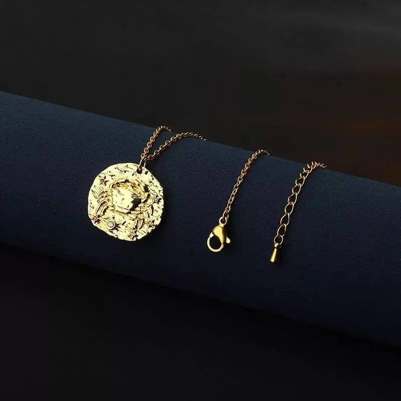 Zodiac Gold Necklace in 14k Gold | Horoscope Coin Medallion Necklace  Constellation Necklace - JettsJewelers