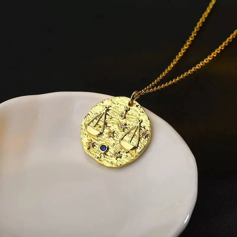 Zodiac Gold Necklace in 14k Gold | Horoscope Coin Medallion Necklace  Constellation Necklace - JettsJewelers