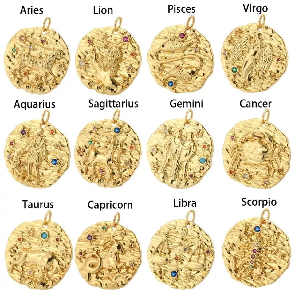 Zodiac Gold Necklace in 14k Gold | Horoscope Coin Medallion Necklace  Constellation Necklace - JettsJewelers