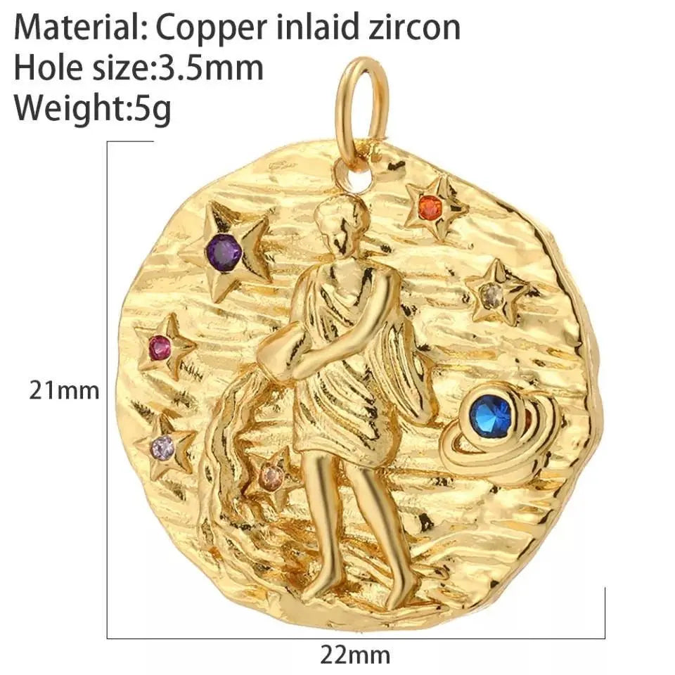Zodiac Gold Necklace in 14k Gold | Horoscope Coin Medallion Necklace  Constellation Necklace - JettsJewelers