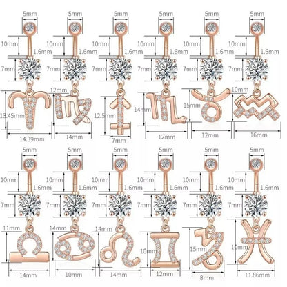 Zodiac Sign Belly Button Rings 316L Surgical Steel Belly Rings, 14G Butterfly Belly Button Ring Dangling CZ Belly Piercing Jewelry for Women JettsJewelers