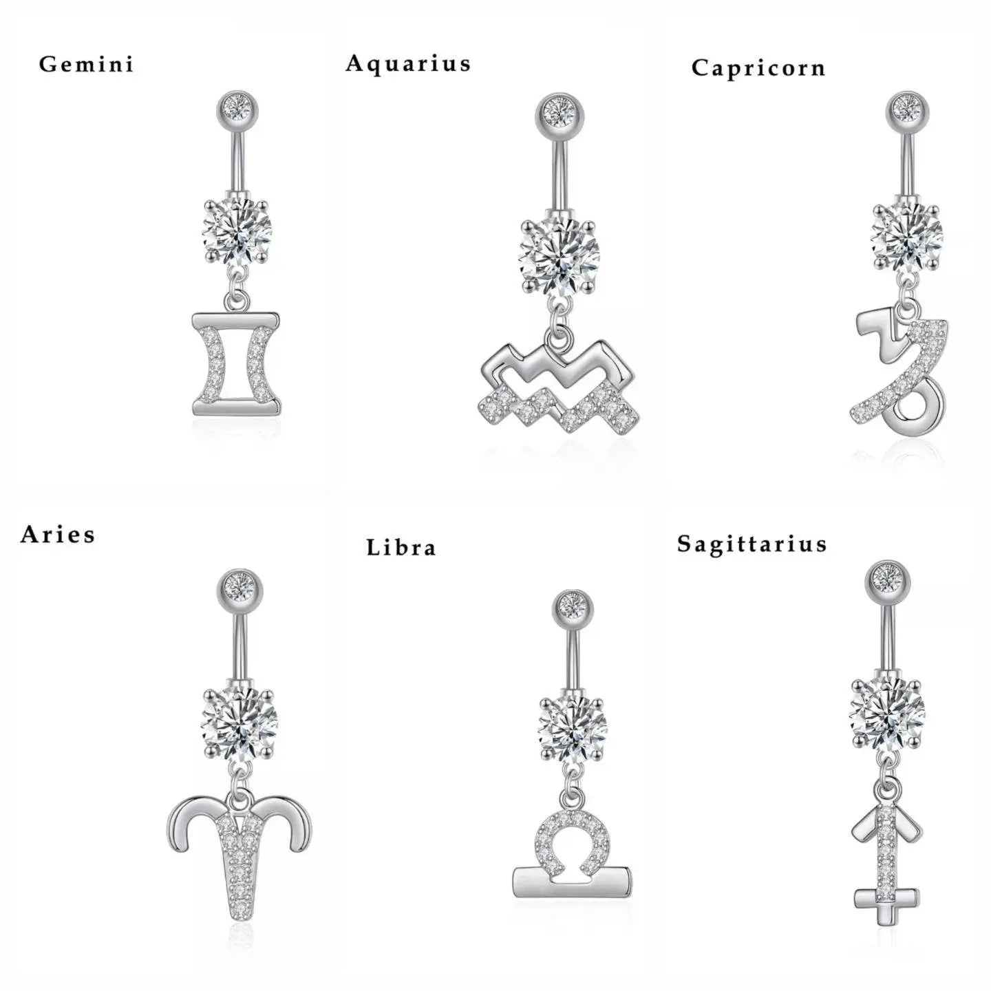 Zodiac Sign Belly Button Rings 316L Surgical Steel Belly Rings, 14G Butterfly Belly Button Ring Dangling CZ Belly Piercing Jewelry for Women JettsJewelers