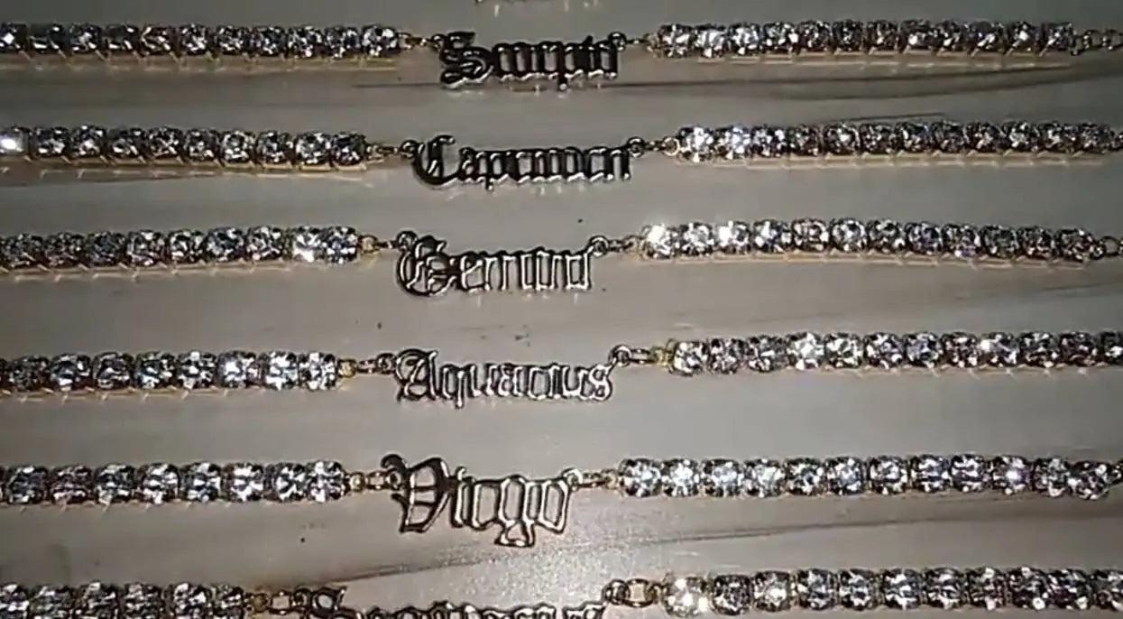 Zodiac Sign Rhinestone Ankle Bracelets for Women Girls, Crystal Tennis Anklet Bracelet Horoscope Love Ankle Foot Jewelry Hip Hop Party - JettsJewelers