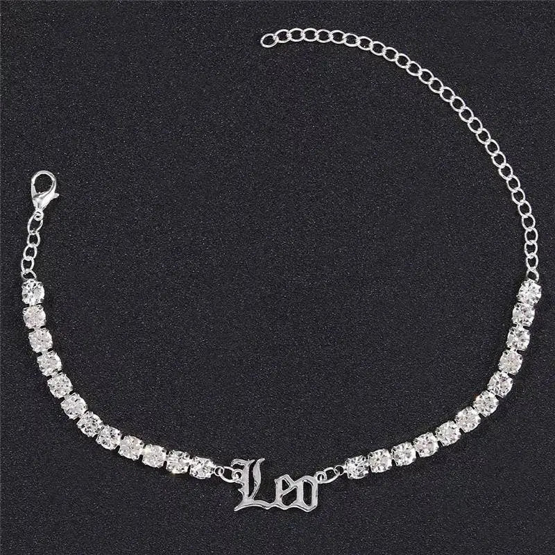 Zodiac Sign Rhinestone Ankle Bracelets for Women Girls, Crystal Tennis Anklet Bracelet Horoscope Love Ankle Foot Jewelry Hip Hop Party - JettsJewelers