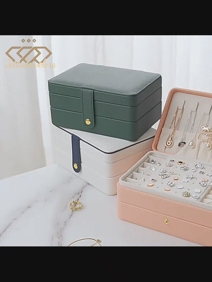 Jewelry Box for Women Girls Girlfriend Wife Great Gift, Medium PU Leather Jewelry Organizer Storage Case with Two Layers Display