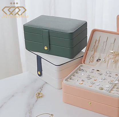 Jewelry Box Women Girls Girlfriend Wife Ideal Gift, Medium PU Leather Jewelry Organizer Storage Case with Two Layers Display